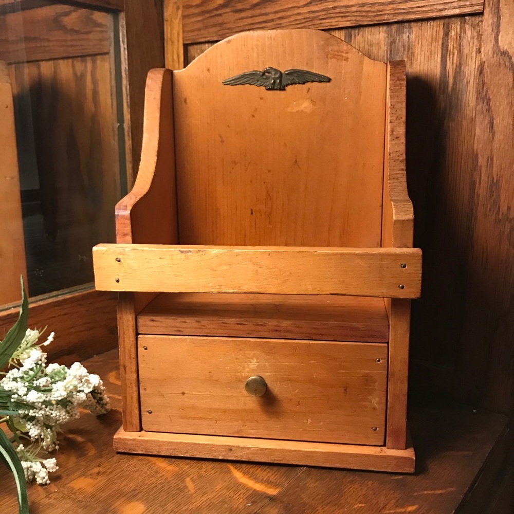 Vintage 1970’s Colonial Small Pine Shelf with Drawer